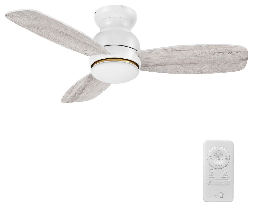 CARRO Flush Mount Indoor Ceiling Fan With Dim Light and Remote, White, 44"