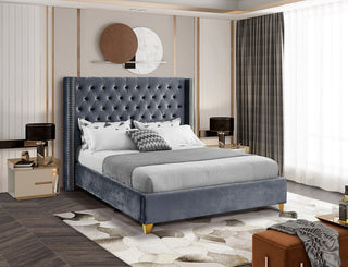 Barolo Velvet Upholstered Bed, Gray, Queen