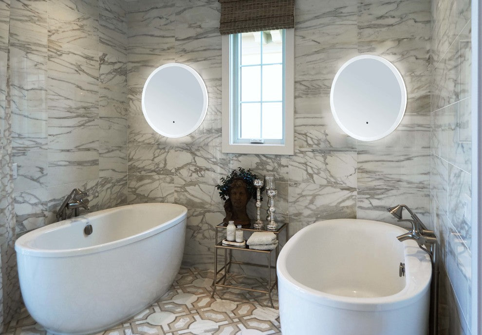 Round Electric LED Mirror With Surrounding Lights, 24 X 24