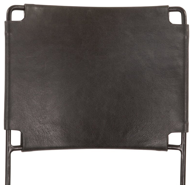 Melbourne Buffalo Leather and Iron Counter Chair in Black