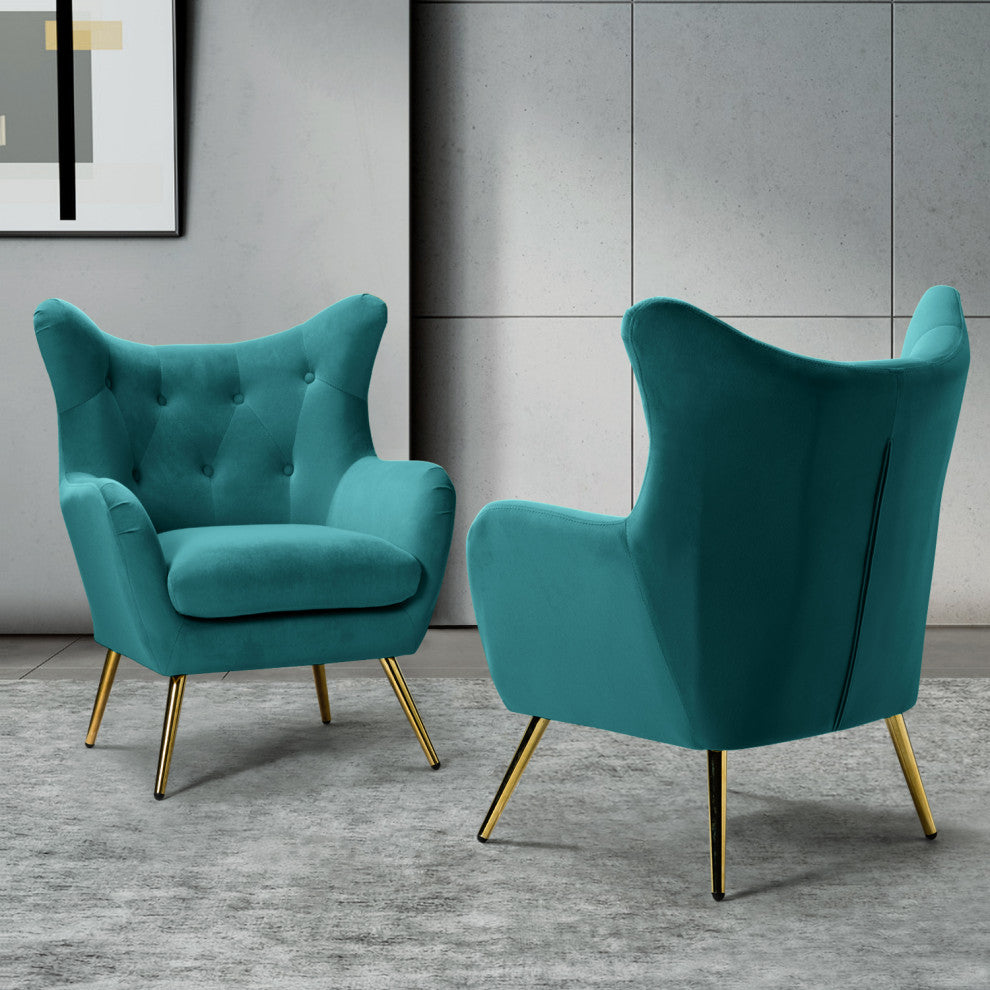 Upholstered Accent Chair With Tufted Back, Set of 2, Blue