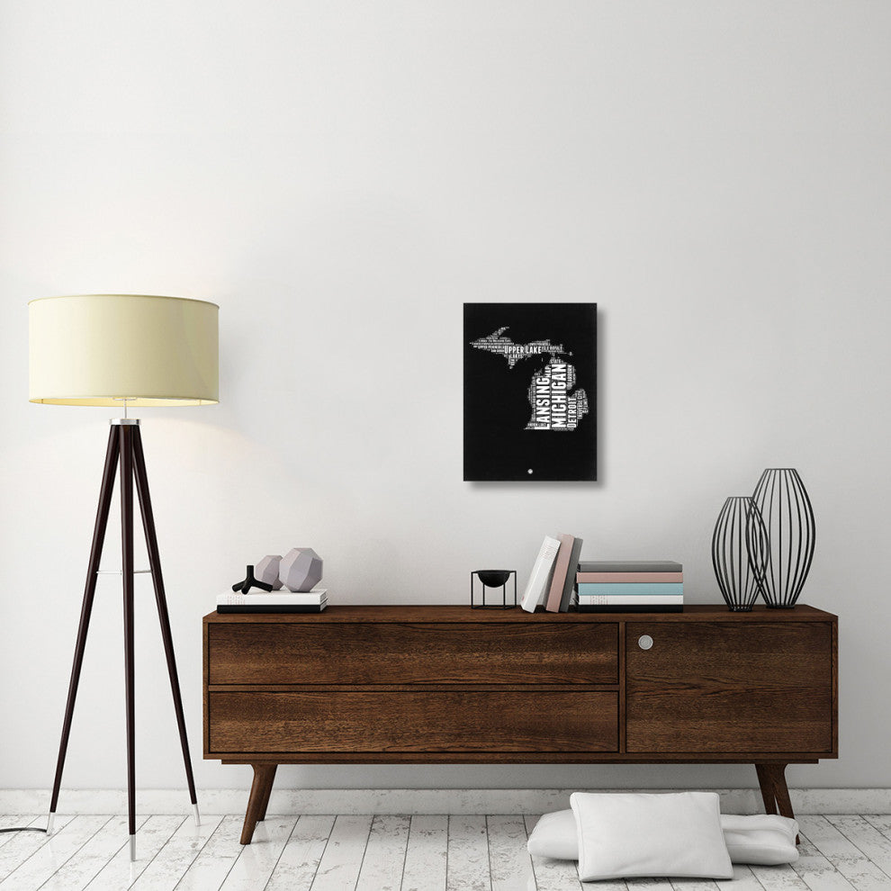 "Michigan Black and White Map" Fine Art Print