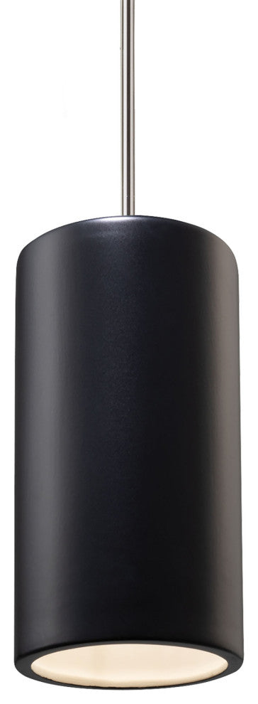 Large Cylinder Pendant, Carbon Matte Black, Polished Chrome, Incandescent