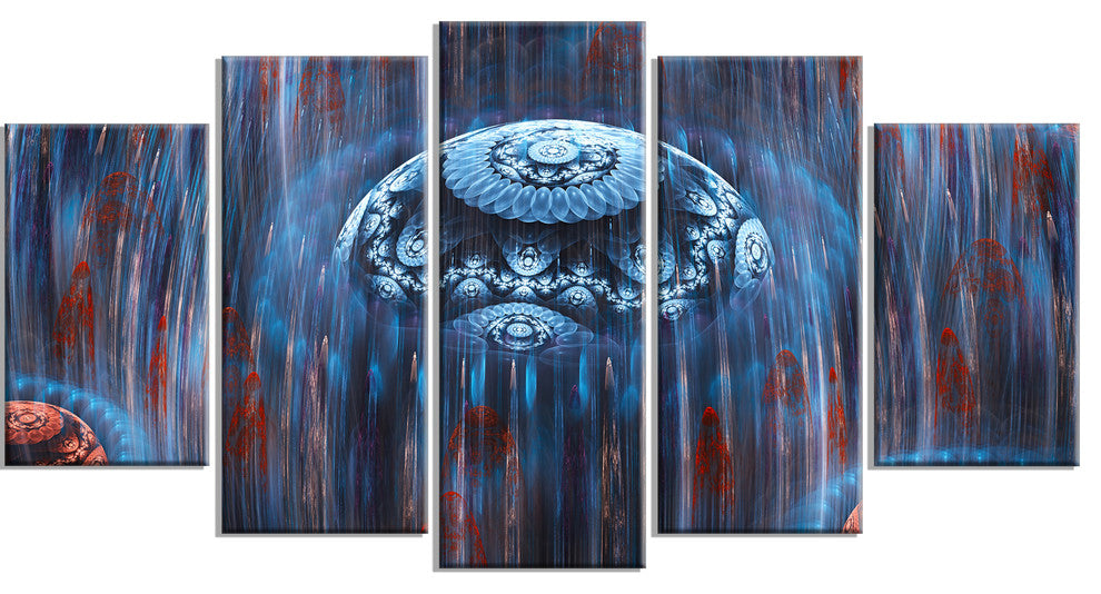 Blue World of Infinite Universe, Abstract Canvas Art Print, 60"x32", 5 Panels