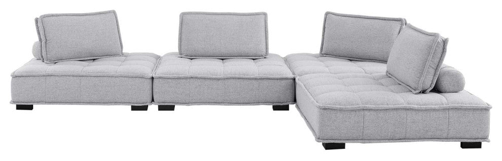 Saunter Tufted Fabric Fabric 4-Piece Sectional Sofa Light Gray