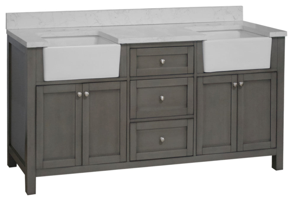 Yorkshire 72" Bathroom Vanity, Weathered Gray, Engineered Marble