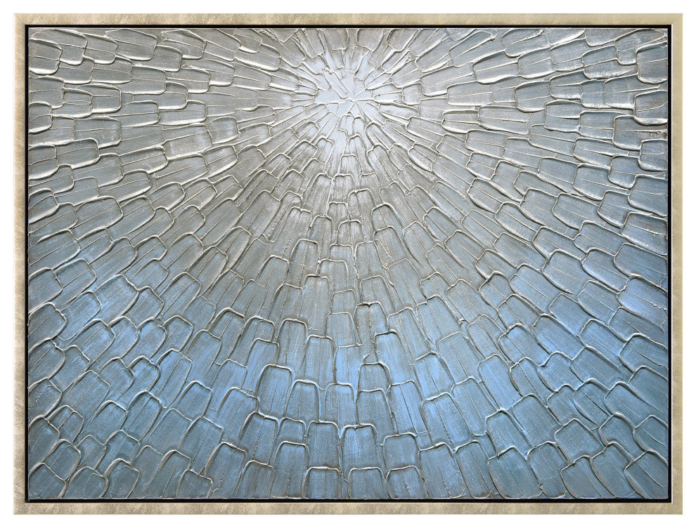 Silver Ice Textured Metallic Hand Painted Abstract Wall Art, 30"x40"
