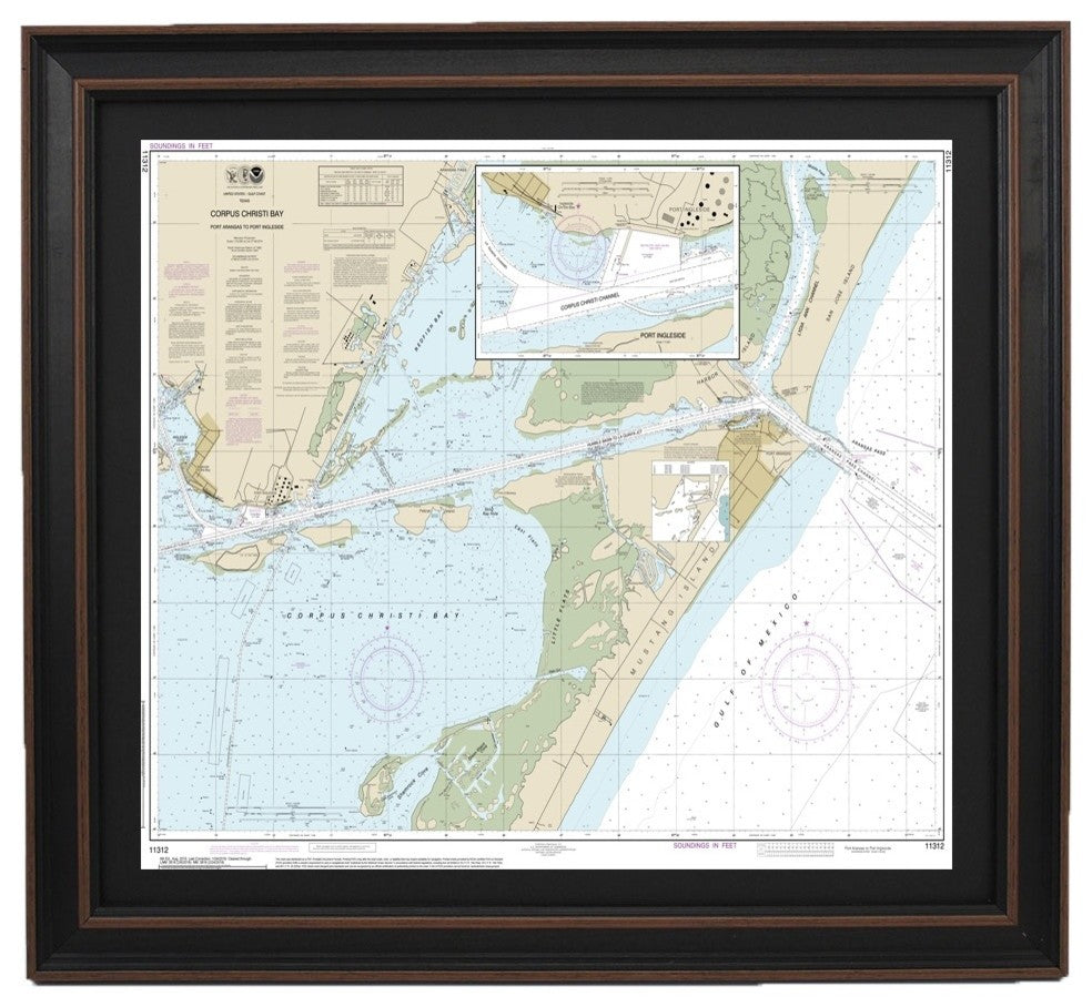 Nautical Chart, Corpus Christi; Port Aransas, Post Ingleside, Framed