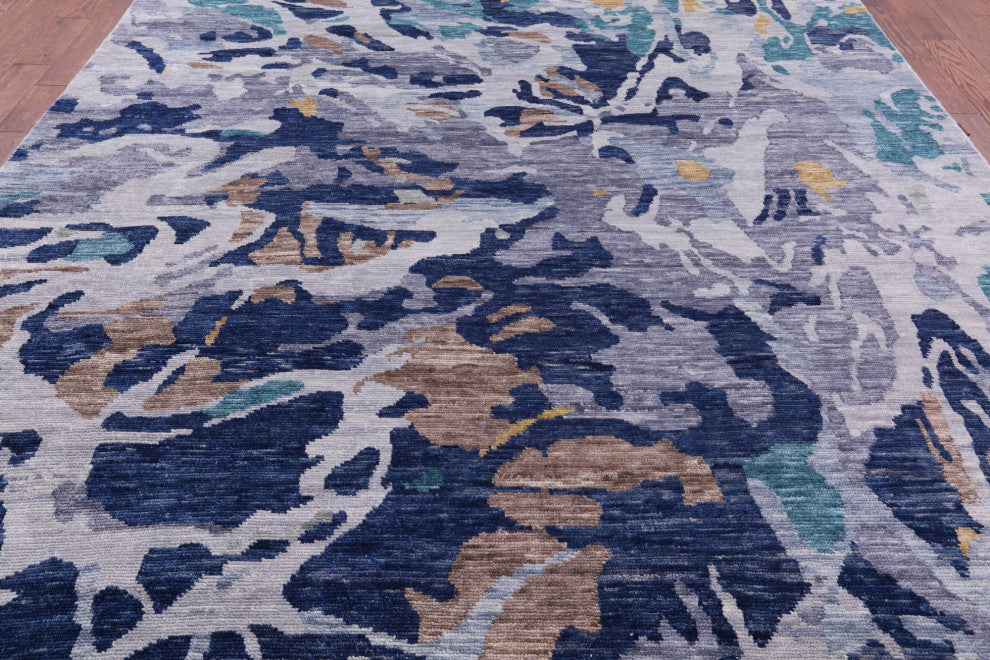 8' 11" X 11' 9" Abstract Handmade Wool Rug Q8578