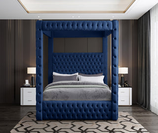 Royal Velvet Upholstered Bed, Navy, Queen