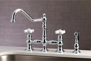 Kingston Brass Bridge Kitchen Faucet With Sprayer, Polished Chrome