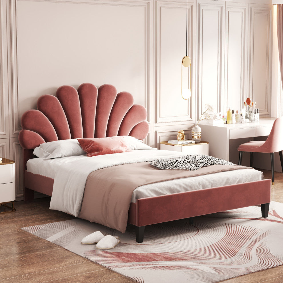 Gewnee Queen Size Upholstered Platform Bed in Red