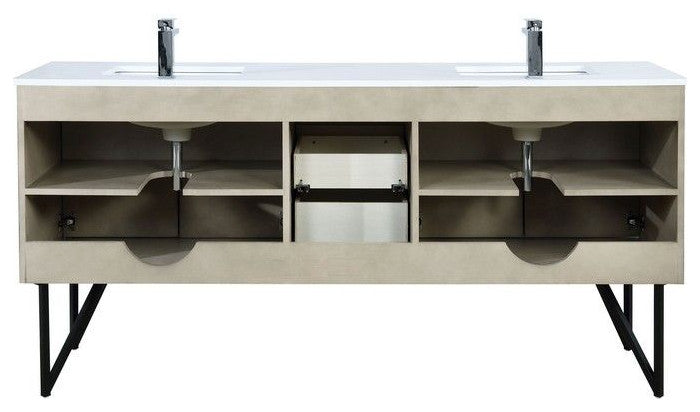 Lancy Modern 72" Rustic Acacia Double Sink Bathroom Vanity, Labaro Brushed Nicke