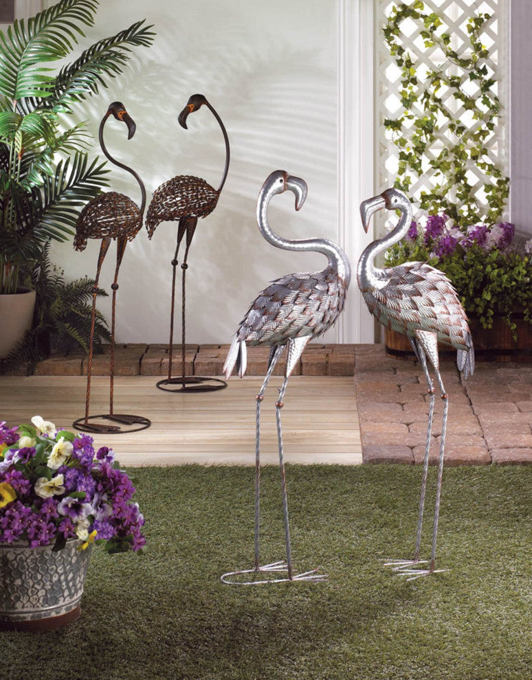 Standing Tall Galvanized Flamingo Statue