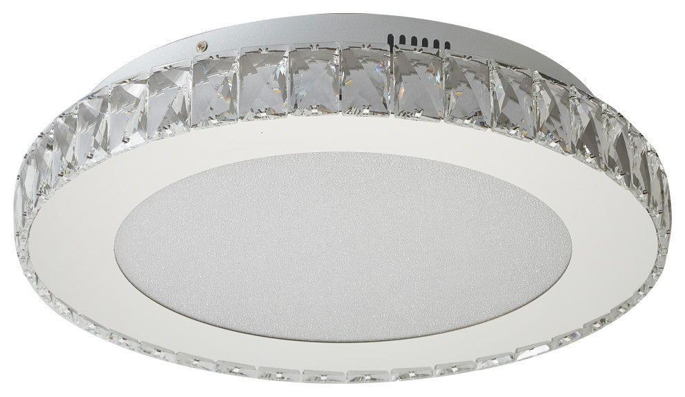 Round Clear Crystal Flush Mount, Stainless Steel Frame, Beaded Crystal Cover