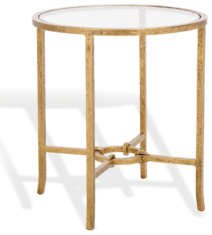 Safavieh Couture Tauri Metal Round Accent Table, Brass/Clear