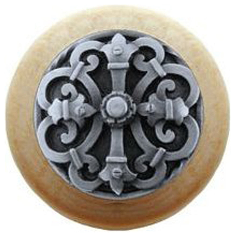 Chateau Natural Wood Knob, Unfinished With Antique-Style Pewter