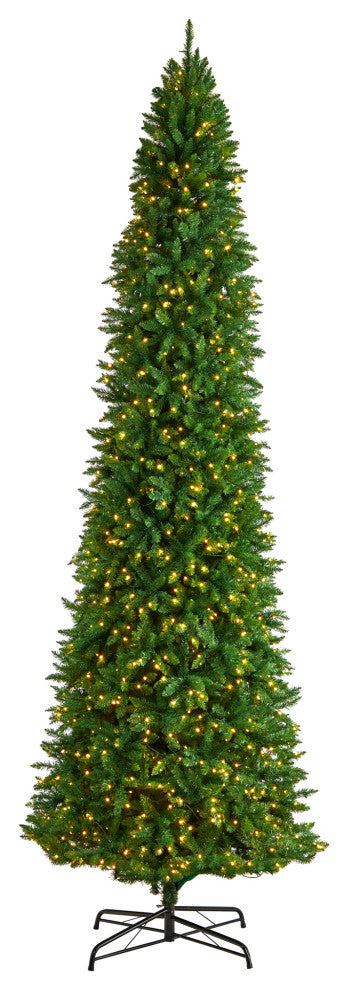 12' Slim Green Mountain Pine Christmas Tree, 1100 Clear LED Lights, 3235 Tips