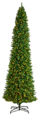 12' Slim Green Mountain Pine Christmas Tree, 1100 Clear LED Lights, 3235 Tips