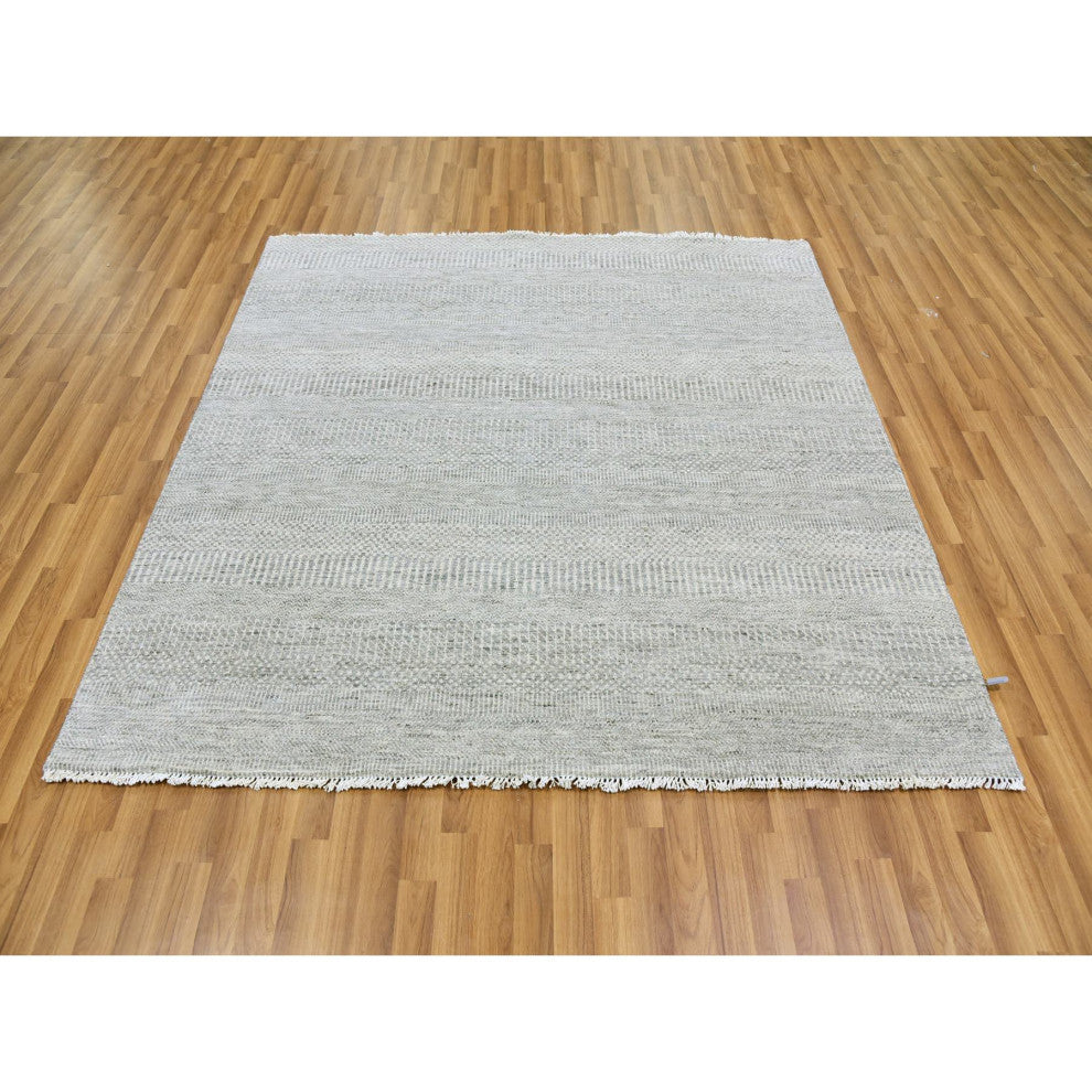 Dark Gray Modern Grass Design Undyed Wool Hand Knotted Oriental Rug, 6'x6'1"