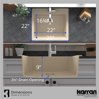 Karran QT-820 Top Mount 25" Single Bowl Quartz Kitchen Sink, Bisque
