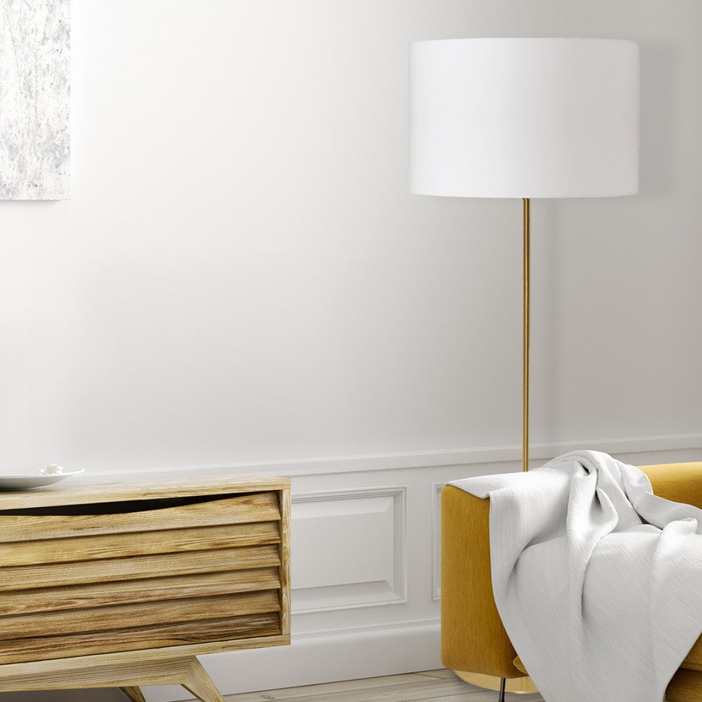 1-Light Drum Floor Lamp With White Shade Aged Brass