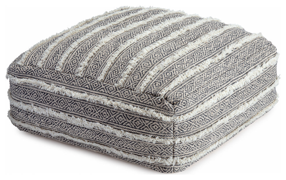 Manu 34" x 34" x 16" Gray and Ivory Ottoman