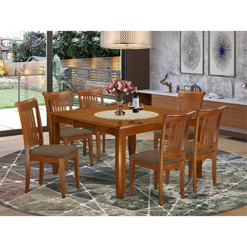 7 Piece Dining Set-Square Dining Table With Leaf And 6 Dining Chairs