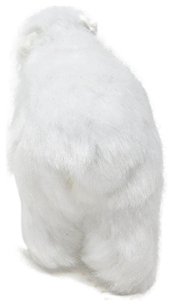 Plush Designer Furry Polar Bear Ornament White 5 in Adorable Figurine, Crouching