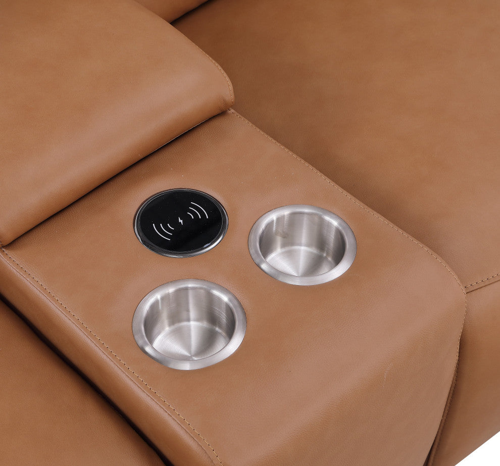 Federico10-Piece Top Grain Italian Leather Sectional-4 Power Recliners, Cognac