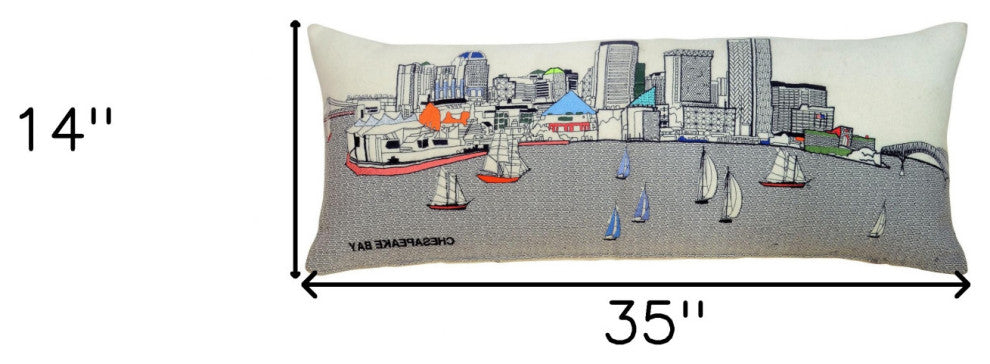35" White Baltimore Daylight Skyline Lumbar Decorative Pillow
