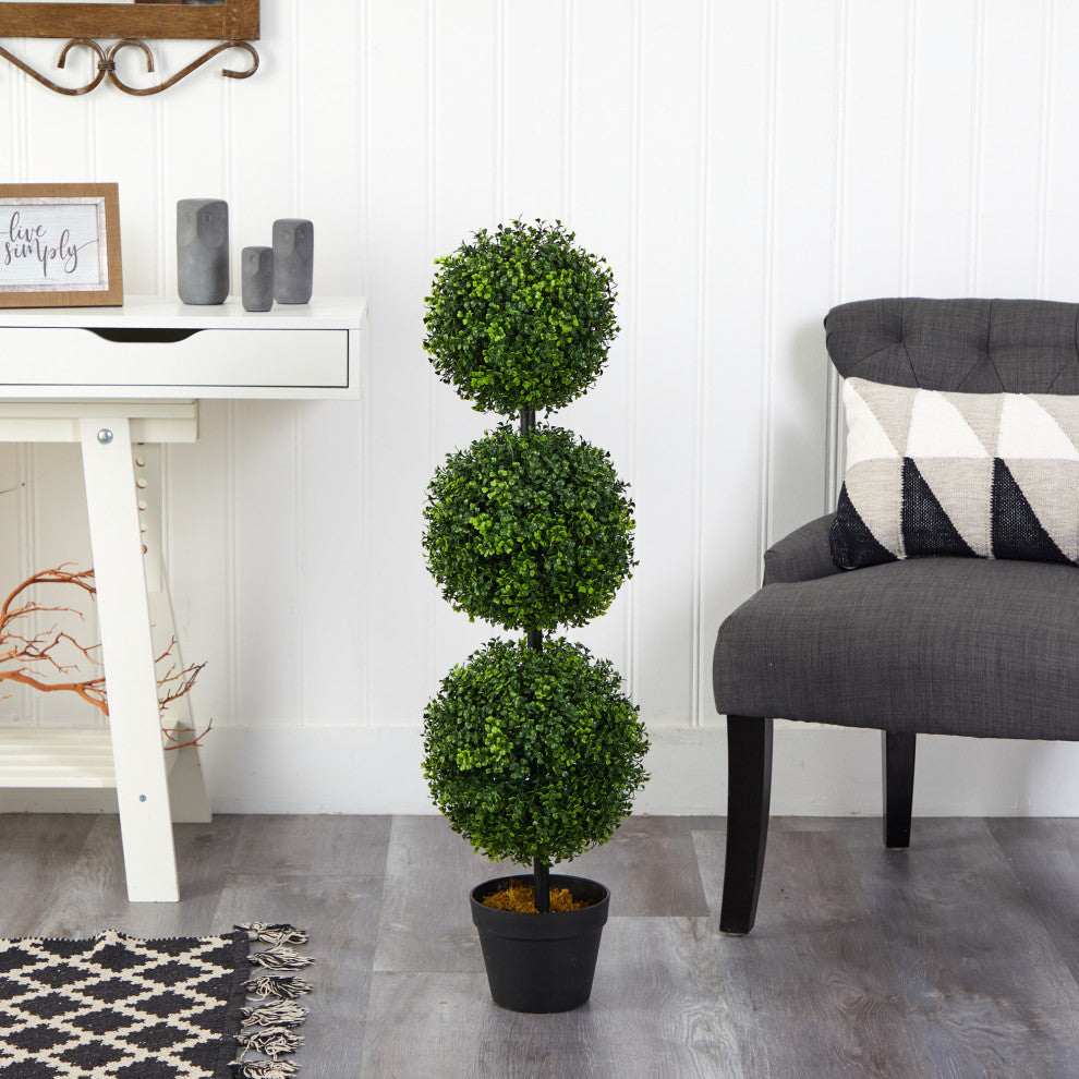 3' Boxwood Triple Ball Topiary Artificial Tree, Indoor/Outdoor