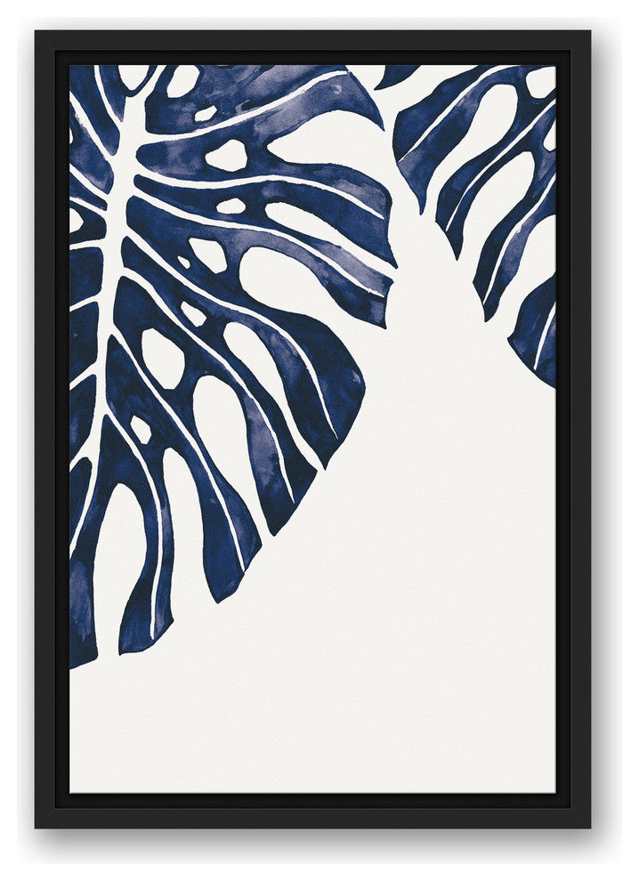 Tropical Indigo Leaves 12x18 Black Floating Framed Canvas