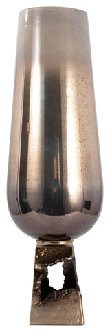 Glass, 26"H Vase, Metal Base, Champagne