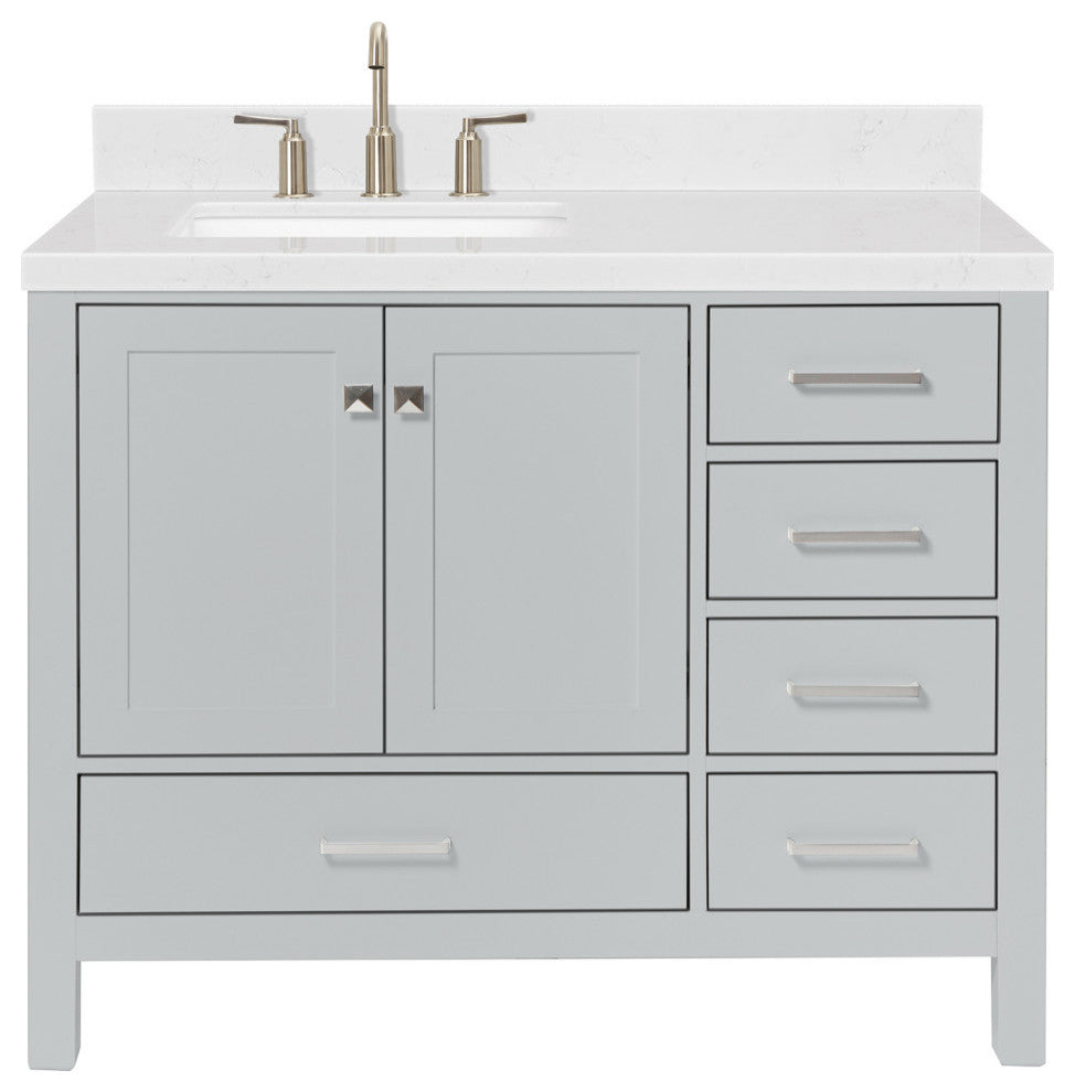 Ariel Cambridge 42" Left  Single Rectangle Sink Vanity, Carrara Quartz