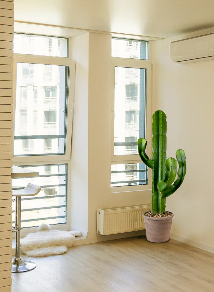 Serene Spaces Living Faux Candelabra Cactus in Gray Plastic Pot, 44" Tall