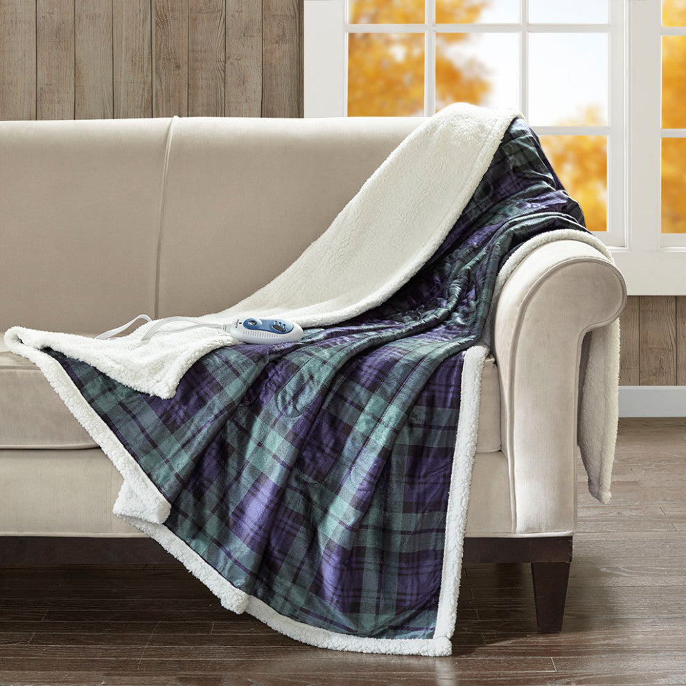 Woolrich Brewster Heated 60x70" Berber Plaid Electric Throw Blanket, Green
