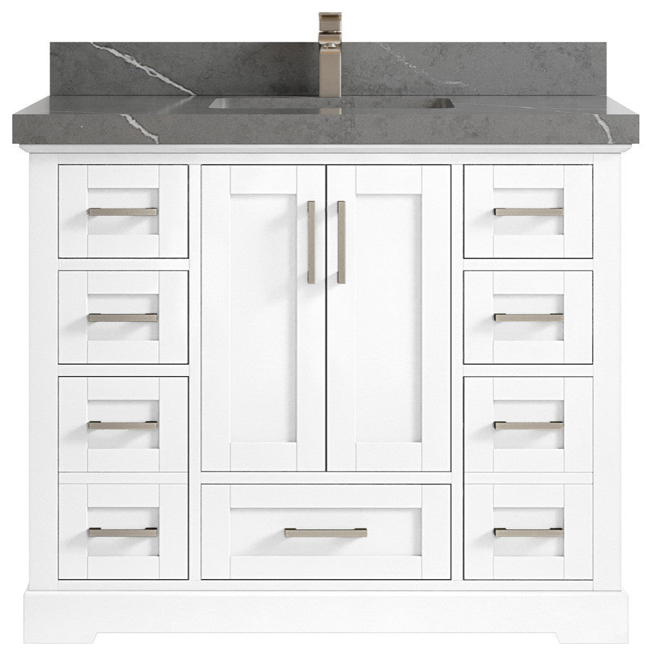 Boston 42 Single Sink Bath Vanity in White 2" Piatra Gray