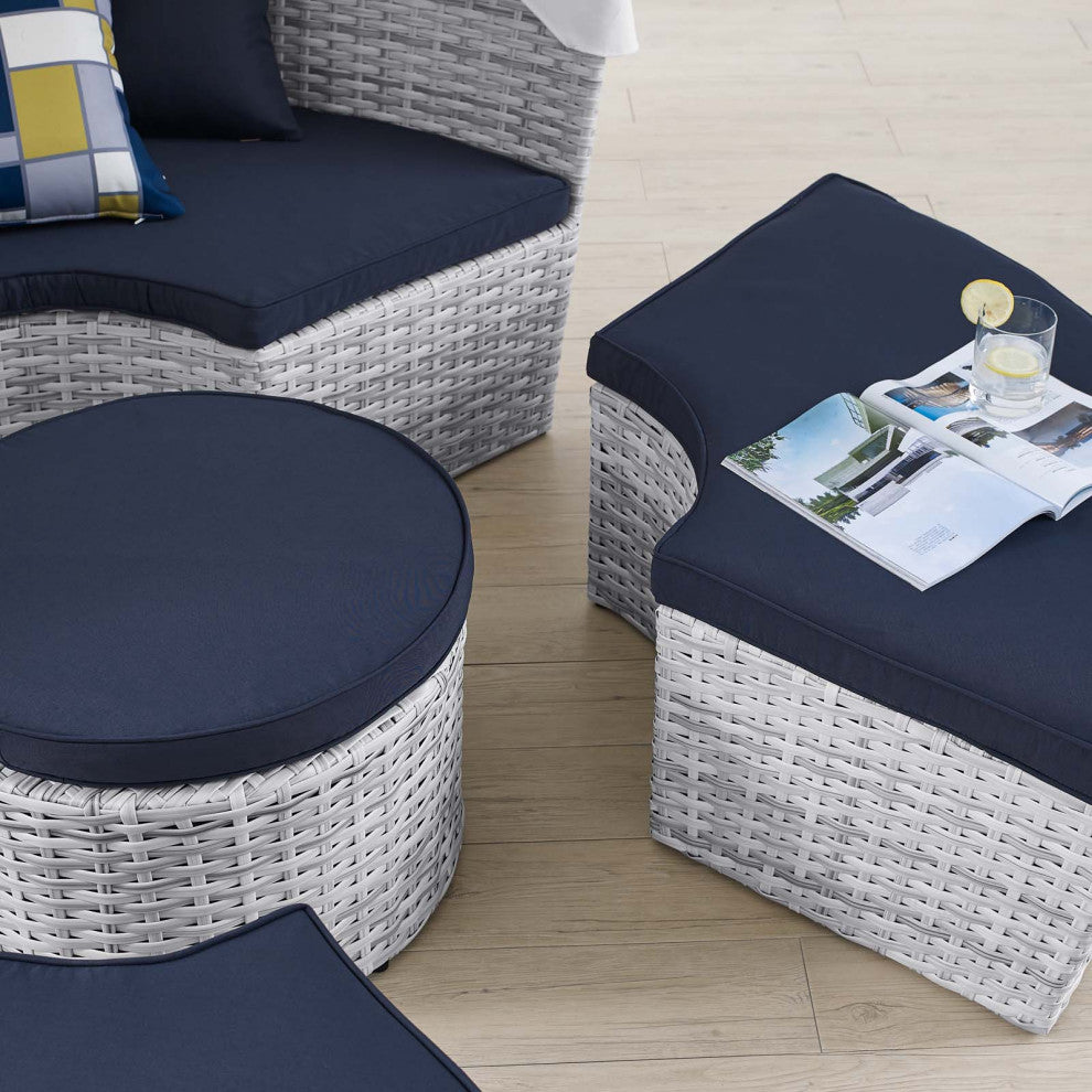 Scottsdale Canopy Outdoor Patio Daybed Light Gray Navy -4442