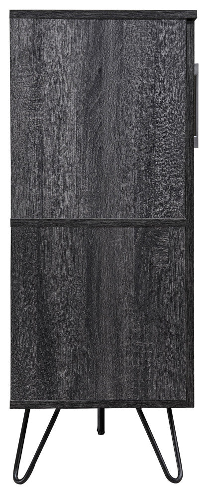 GDF Studio Lochner Mid-Century Modern 15-Bottle Wine and Bar Cabinet, Sonoma Gray Oak, Black