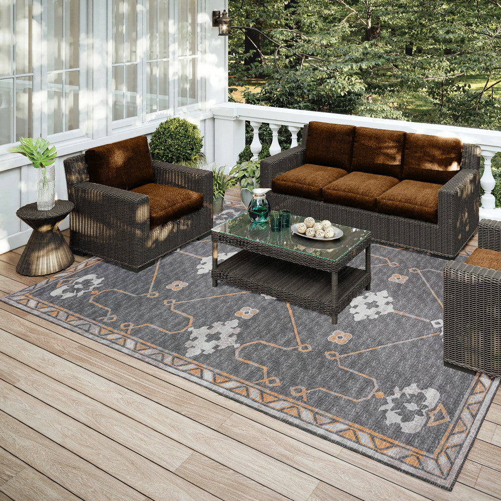 Indoor/Outdoor Sedona SN16 Charcoal Machine Washable 10' x 14' Rug