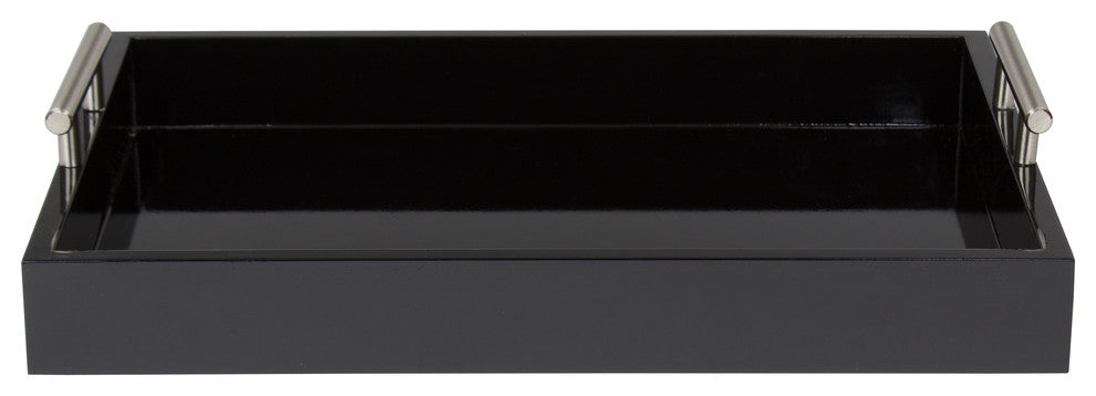 Lipton Decorative Wood Tray with Metal Handles, Black/Silver