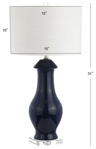 Liberty 31" Ceramic and Crystal Table Lamp, Navy and Clear