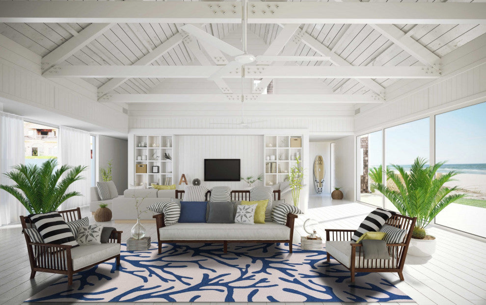 HomeRoots 5' x 7' Ivory or Blue Coral Indoor Area Rug