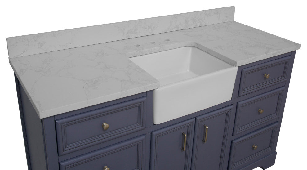 Zelda 60" Bathroom Vanity, Powder Gray, Engineered Carrara, Single