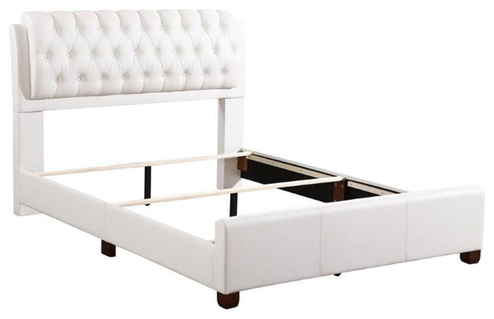 Maklaine Modern Faux Leather Upholstered Full Bed in White Finish