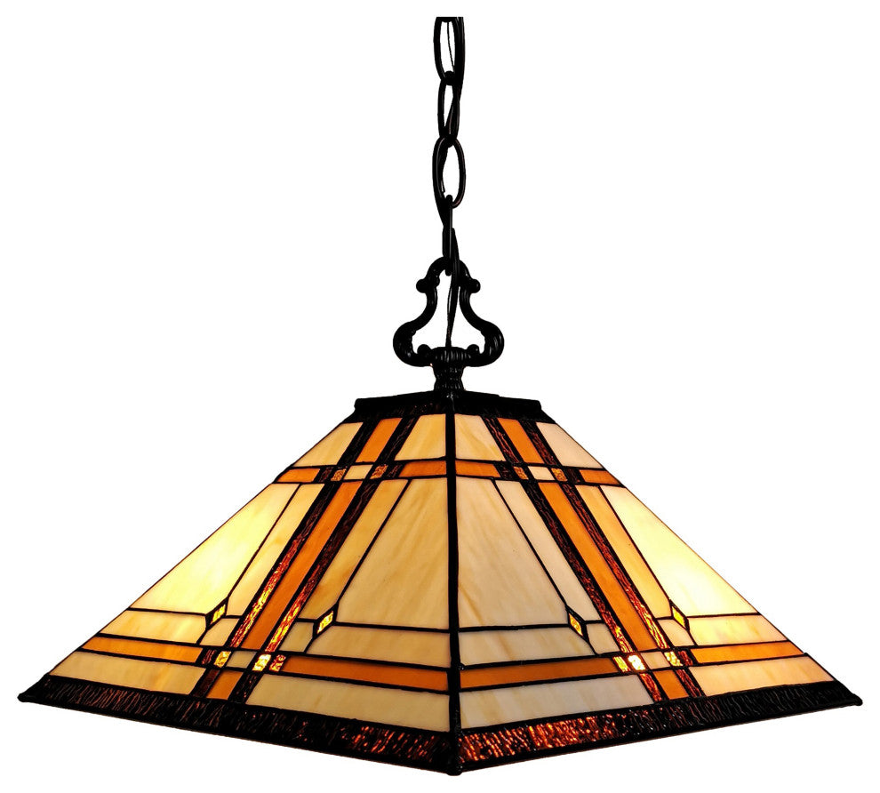 Tiffany Style 2 Light Mission Pendant Lamp 14" Wide