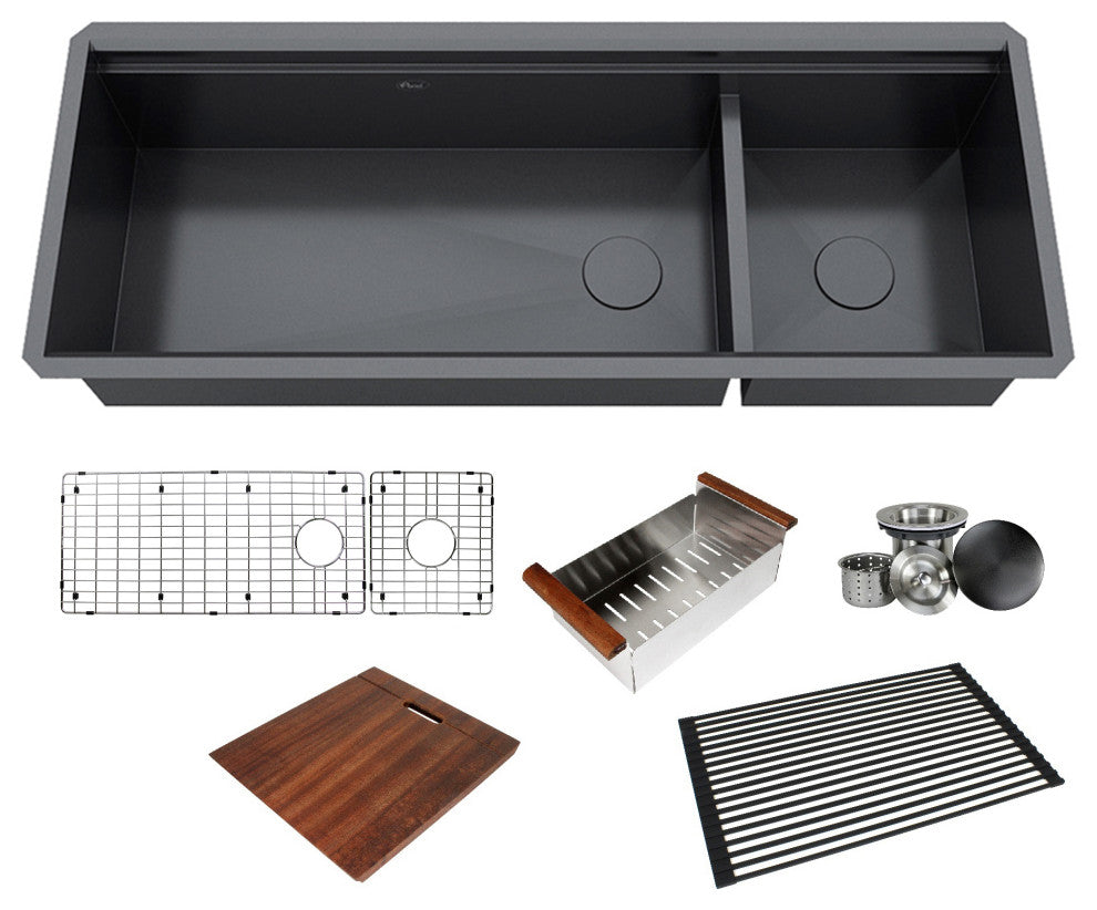 48in. Galaxy Black Undermount Single Bowl Stainless Steel Kitchen Sink Combo