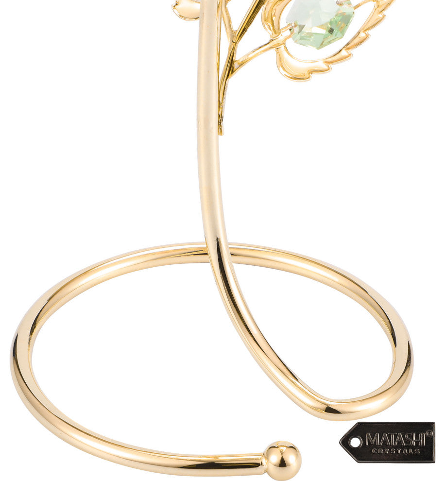 Matashi 24K Gold Plated Rose Flower Tabletop Ornament w Red Pink Green Crystals