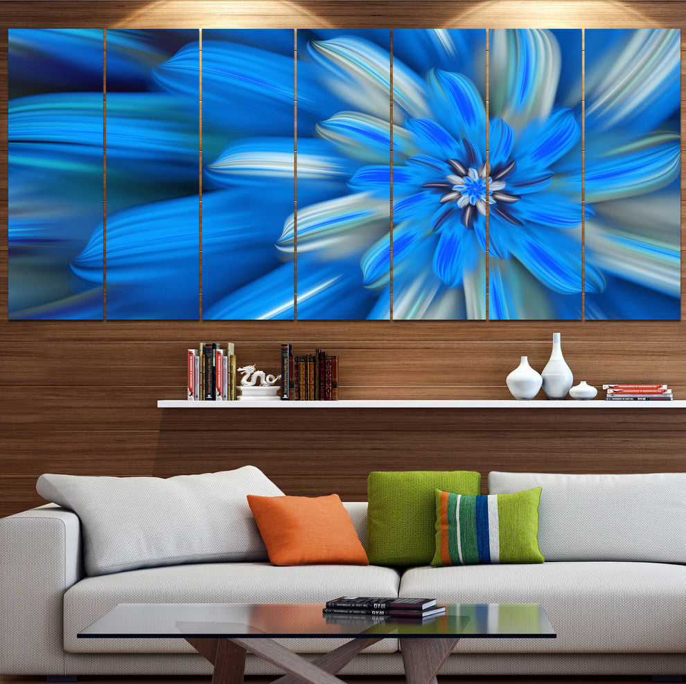 Exotic Dance of Blue Flower Petals, Floral Canvas Art Print, 83"x32", 7 Panels